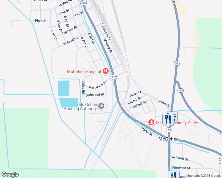map of restaurants, bars, coffee shops, grocery stores, and more near 110 Meadow Road in McGehee