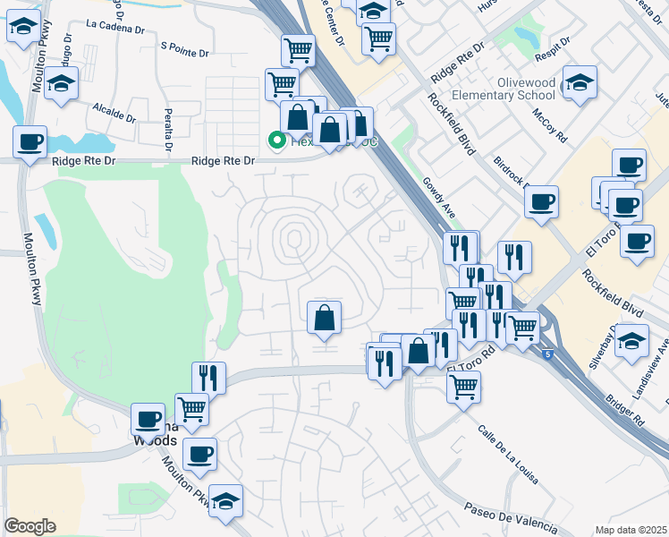 map of restaurants, bars, coffee shops, grocery stores, and more near 2208 Via Mariposa East in Laguna Woods