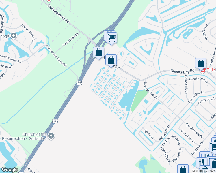 map of restaurants, bars, coffee shops, grocery stores, and more near 8797 Barkwood Drive in Myrtle Beach