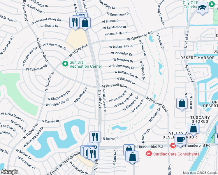 map of restaurants, bars, coffee shops, grocery stores, and more near 14466 North Boswell Boulevard in Sun City