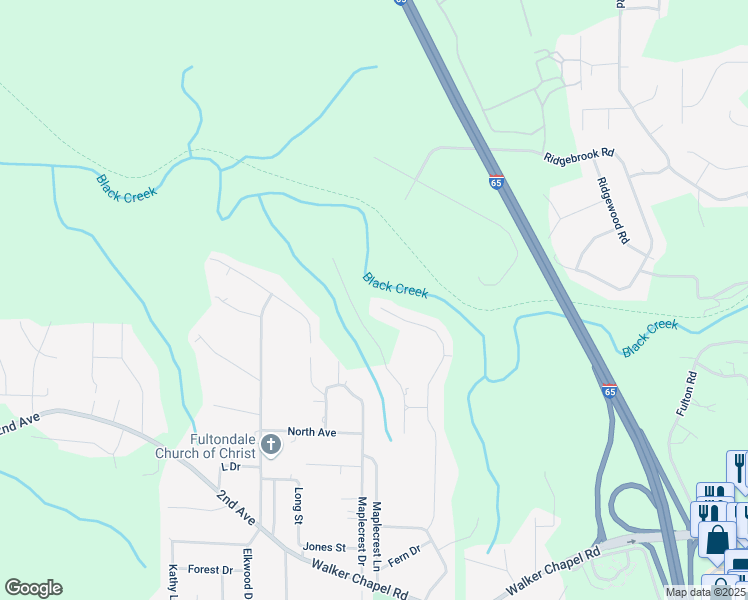 map of restaurants, bars, coffee shops, grocery stores, and more near 2074 Hickory Lane in Fultondale