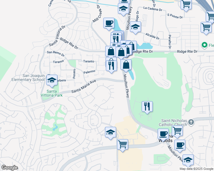 map of restaurants, bars, coffee shops, grocery stores, and more near 3125 Via Serena North in Laguna Woods