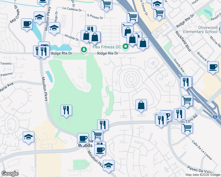 map of restaurants, bars, coffee shops, grocery stores, and more near 2393 Via Mariposa West in Laguna Woods