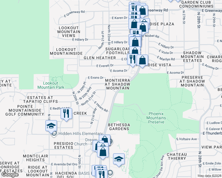 map of restaurants, bars, coffee shops, grocery stores, and more near 14232 North 23rd Street in Phoenix