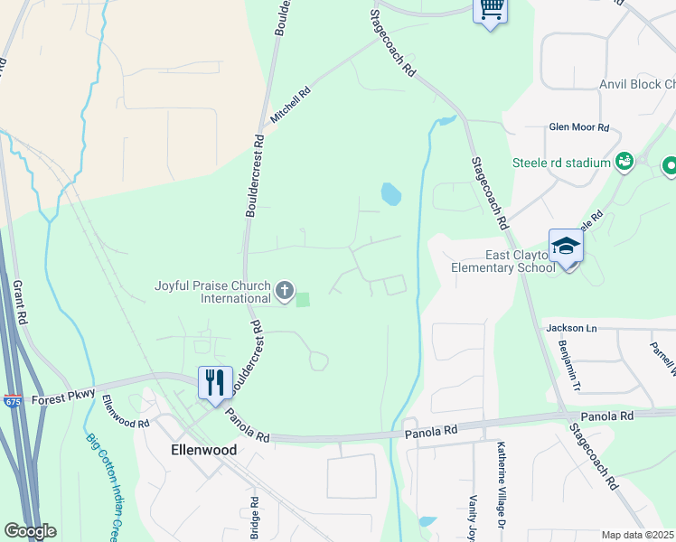 map of restaurants, bars, coffee shops, grocery stores, and more near 3340 Hershey Drive in Ellenwood