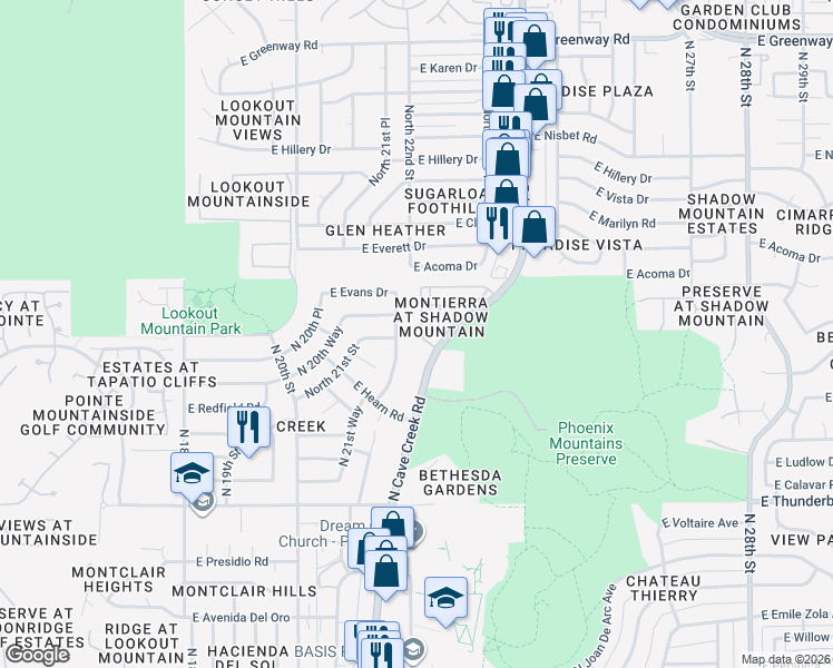 map of restaurants, bars, coffee shops, grocery stores, and more near 14232 North 23rd Street in Phoenix
