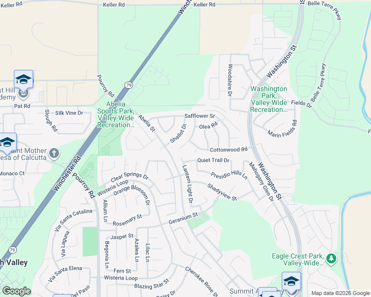 map of restaurants, bars, coffee shops, grocery stores, and more near 34712 Chinaberry Drive in Winchester