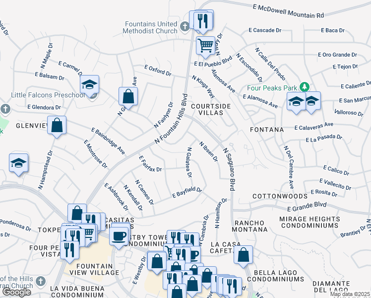 map of restaurants, bars, coffee shops, grocery stores, and more near 14406 North Galatea Drive in Fountain Hills
