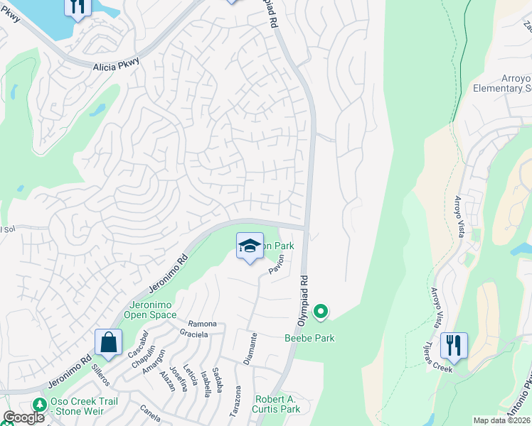 map of restaurants, bars, coffee shops, grocery stores, and more near 23862 Villena in Mission Viejo
