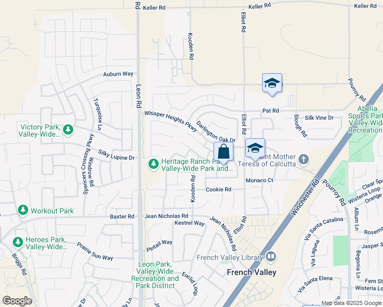 map of restaurants, bars, coffee shops, grocery stores, and more near 31165 Windstone Drive in Menifee