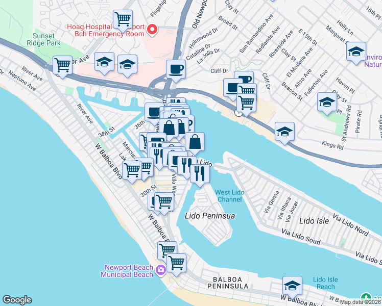 map of restaurants, bars, coffee shops, grocery stores, and more near 3209 Lafayette Avenue in Newport Beach
