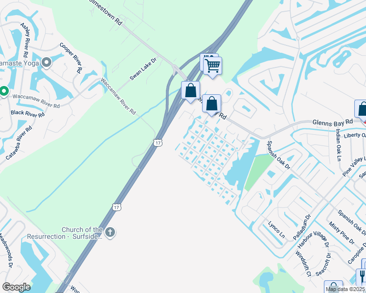 map of restaurants, bars, coffee shops, grocery stores, and more near 2278 Clearwater Drive in Myrtle Beach