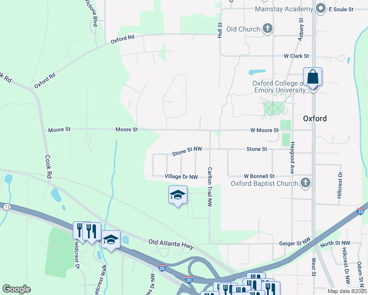 map of restaurants, bars, coffee shops, grocery stores, and more near 505 Stone Street Northwest in Covington