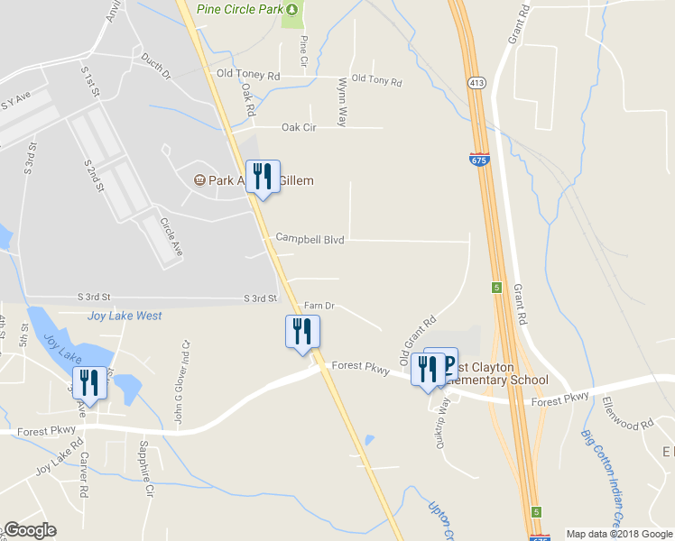 map of restaurants, bars, coffee shops, grocery stores, and more near 2600 Burkshire Road in Ellenwood