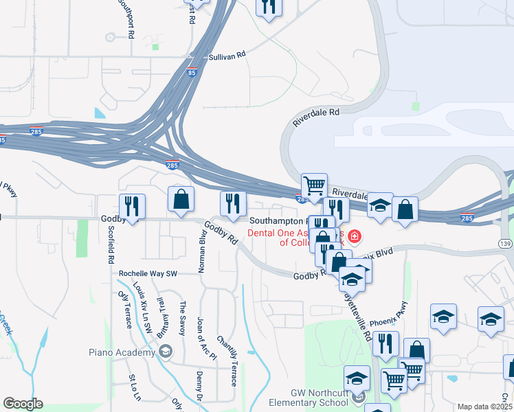 map of restaurants, bars, coffee shops, grocery stores, and more near 1951 Southampton Road in Atlanta