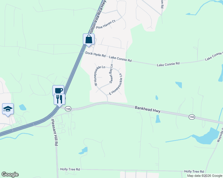 map of restaurants, bars, coffee shops, grocery stores, and more near 45 East Honeysuckle Lane in Carrollton