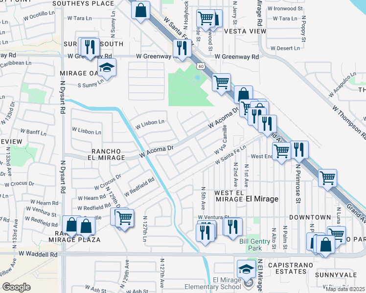 map of restaurants, bars, coffee shops, grocery stores, and more near 12510 West Hearn Road in El Mirage