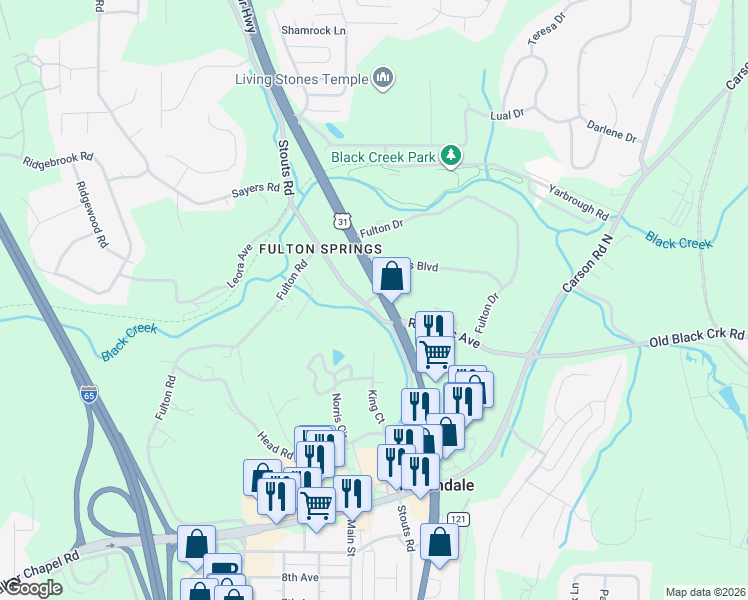 map of restaurants, bars, coffee shops, grocery stores, and more near 2200 Decatur Highway in Coalburg