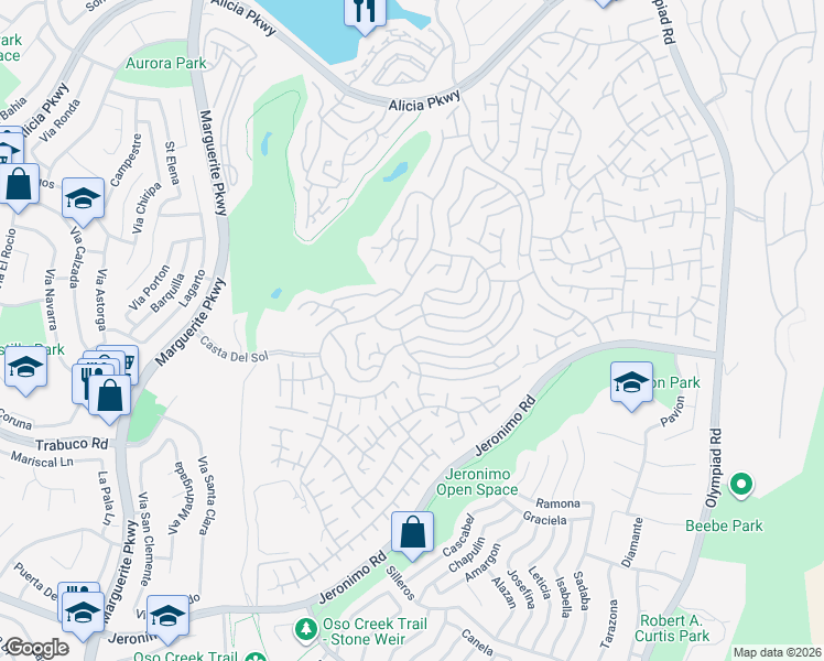 map of restaurants, bars, coffee shops, grocery stores, and more near 27952 Calle Casal in Mission Viejo