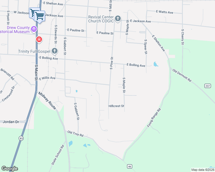 map of restaurants, bars, coffee shops, grocery stores, and more near 715 South Pine Street in Monticello