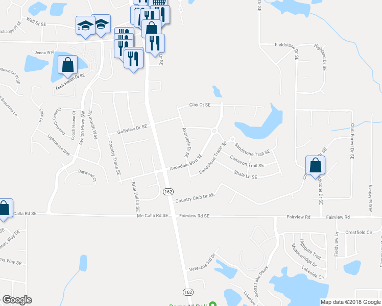 map of restaurants, bars, coffee shops, grocery stores, and more near 3118 Avondale Drive Southeast in Conyers