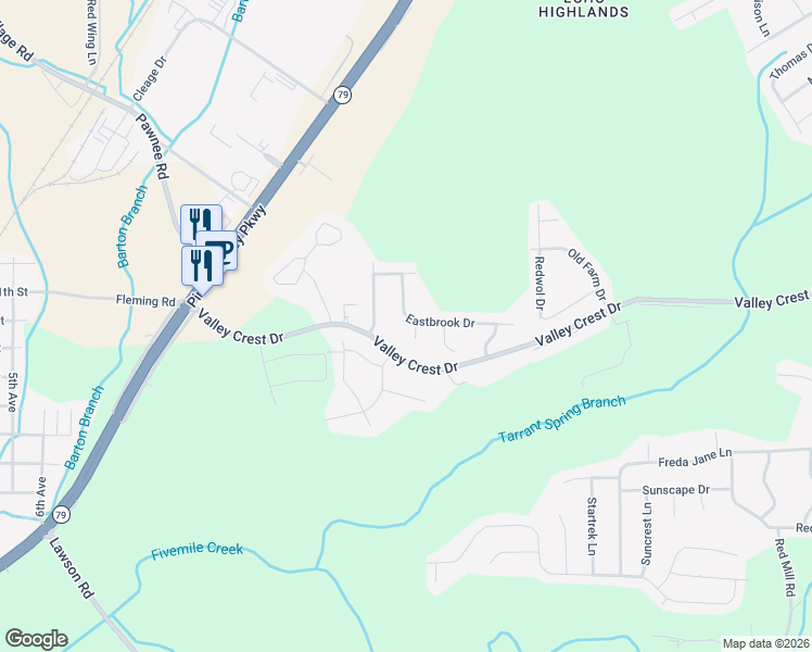 map of restaurants, bars, coffee shops, grocery stores, and more near 1104 Vail Circle in Birmingham