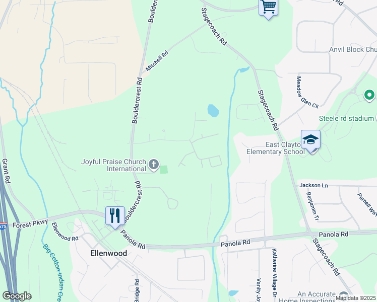 map of restaurants, bars, coffee shops, grocery stores, and more near 3352 Hershey Drive in Ellenwood