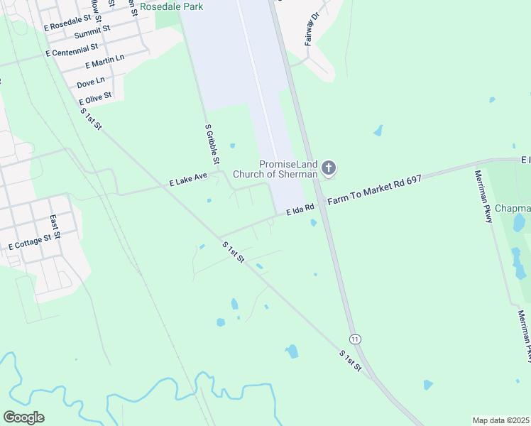 map of restaurants, bars, coffee shops, grocery stores, and more near 1309 East Ida Road in Sherman