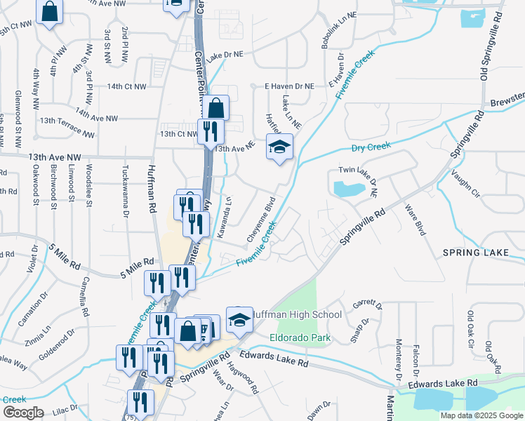 map of restaurants, bars, coffee shops, grocery stores, and more near 1140 Cheyenne Boulevard in Birmingham
