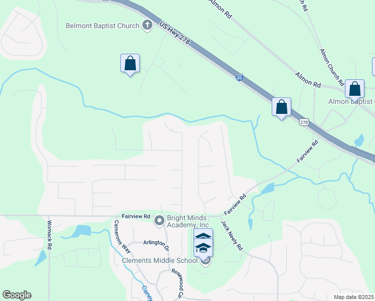 map of restaurants, bars, coffee shops, grocery stores, and more near 170 Fairview Chase Road in Covington