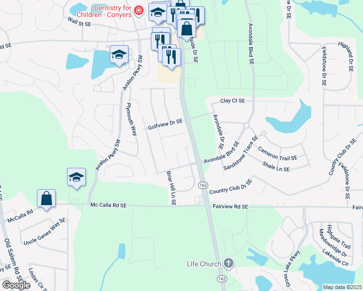 map of restaurants, bars, coffee shops, grocery stores, and more near 2794 Country Court Southeast in Conyers