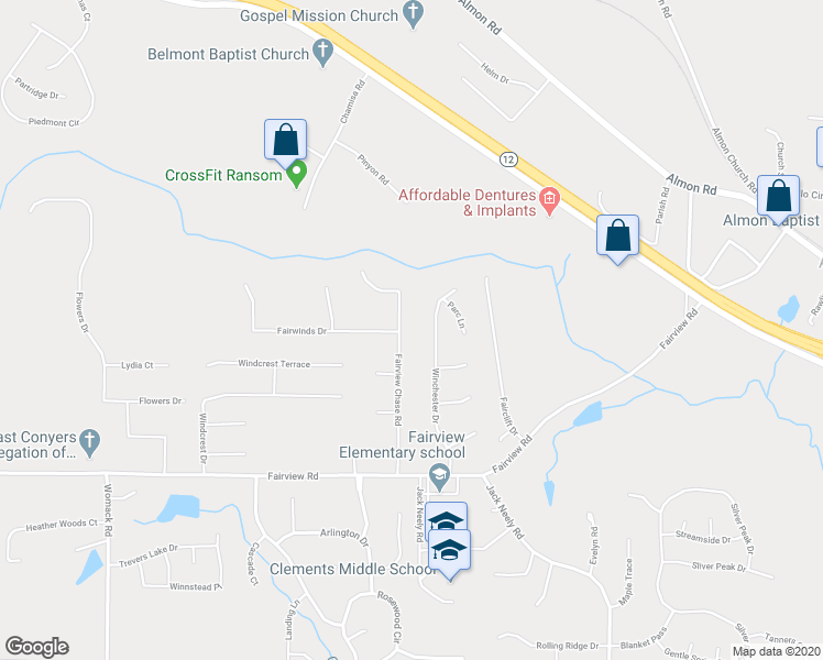 map of restaurants, bars, coffee shops, grocery stores, and more near 170 Fairview Chase Road in Covington