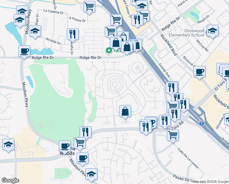 map of restaurants, bars, coffee shops, grocery stores, and more near 2299 Via Puerta in Laguna Woods