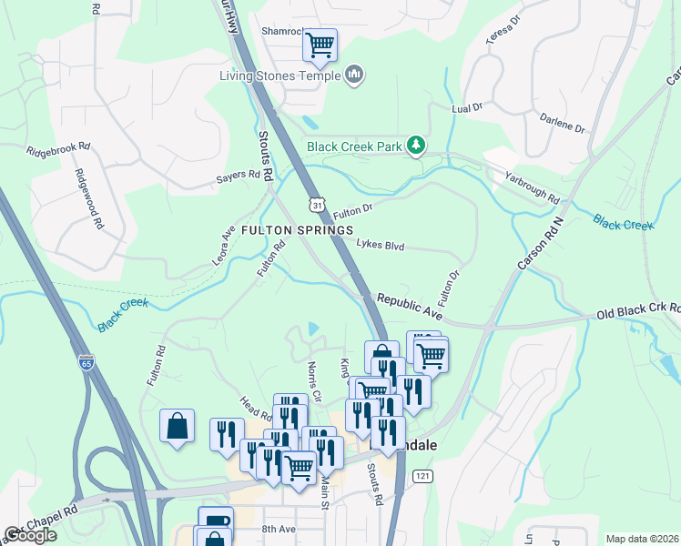 map of restaurants, bars, coffee shops, grocery stores, and more near 2200 Decatur Highway in Coalburg
