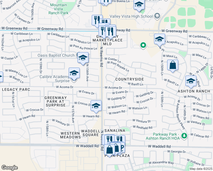 map of restaurants, bars, coffee shops, grocery stores, and more near in Surprise