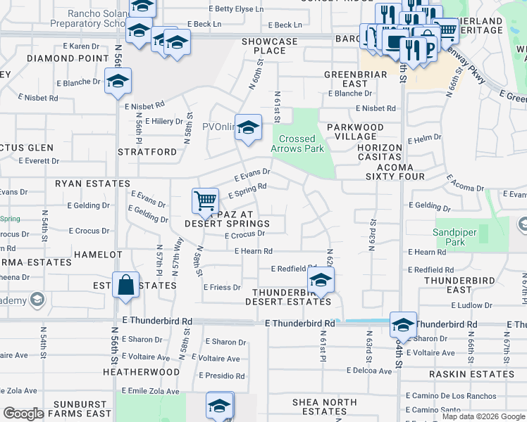 map of restaurants, bars, coffee shops, grocery stores, and more near 6011 East Winchcomb Drive in Scottsdale