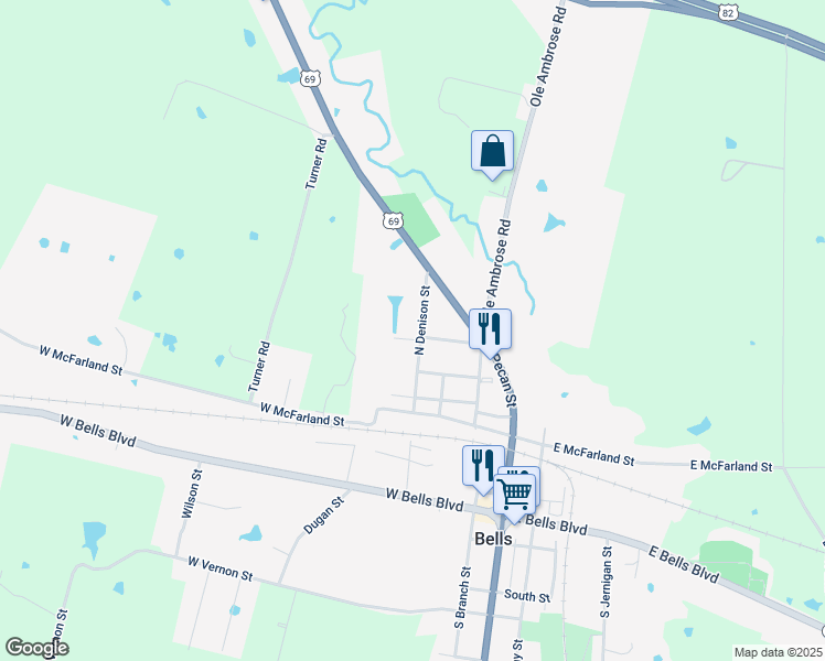 map of restaurants, bars, coffee shops, grocery stores, and more near 606 North Denison Street in Bells