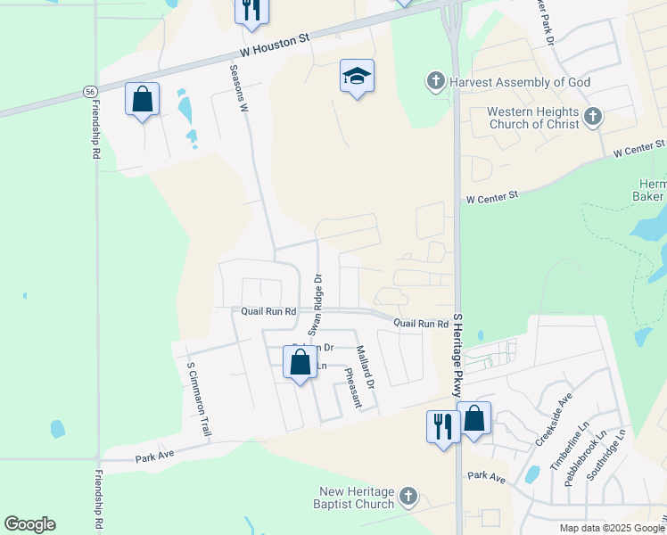 map of restaurants, bars, coffee shops, grocery stores, and more near 701 Swan Ridge Drive in Sherman