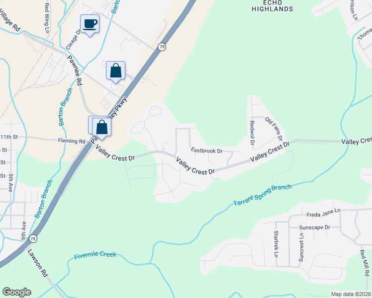 map of restaurants, bars, coffee shops, grocery stores, and more near 1104 Vail Circle in Birmingham
