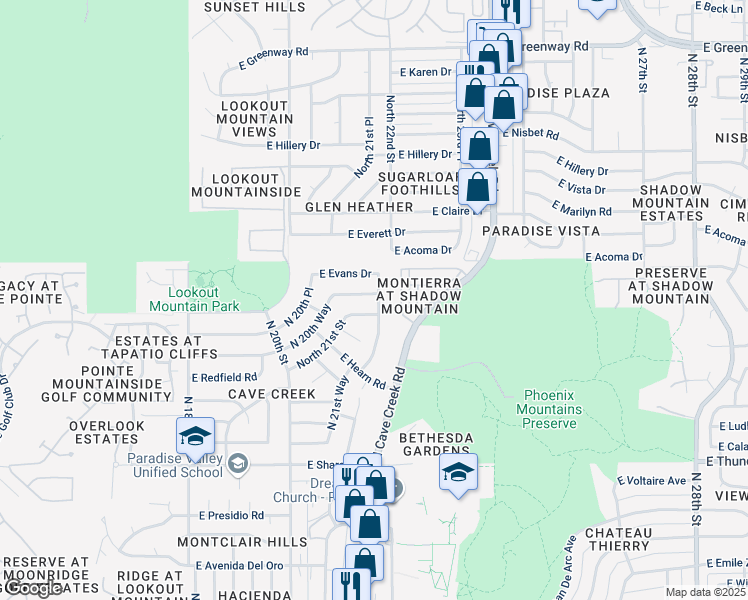 map of restaurants, bars, coffee shops, grocery stores, and more near 2121 East Winchcomb Drive in Phoenix
