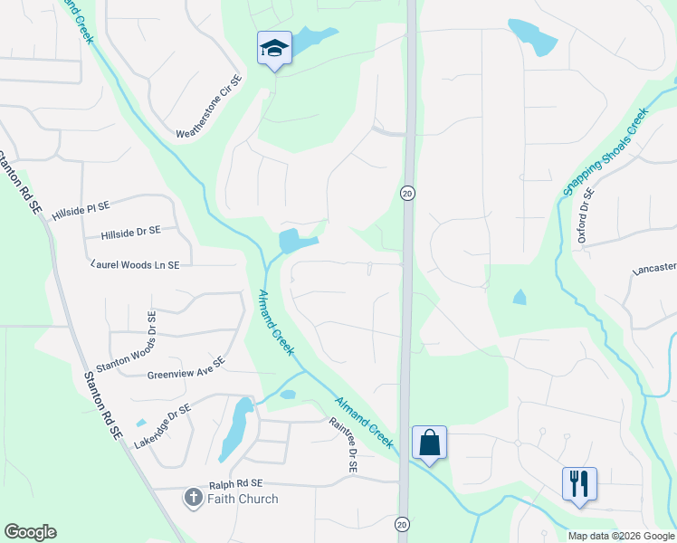 map of restaurants, bars, coffee shops, grocery stores, and more near 910 Oregano Court Southeast in Conyers