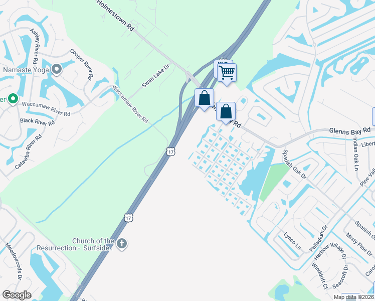 map of restaurants, bars, coffee shops, grocery stores, and more near 2274 Huntingdon Drive in Surfside Beach