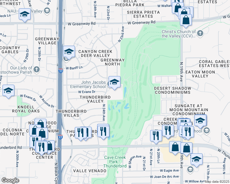 map of restaurants, bars, coffee shops, grocery stores, and more near 14421 North 23rd Avenue in Phoenix
