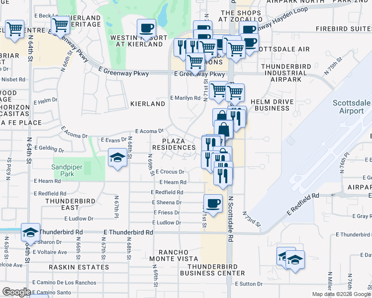 map of restaurants, bars, coffee shops, grocery stores, and more near 7009 East Acoma Drive in Scottsdale