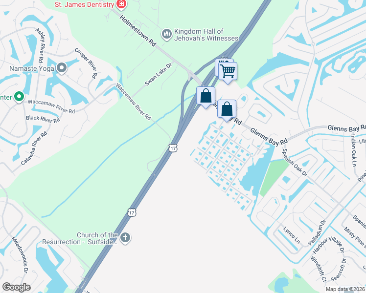 map of restaurants, bars, coffee shops, grocery stores, and more near 400 Waccamaw River Road in Myrtle Beach