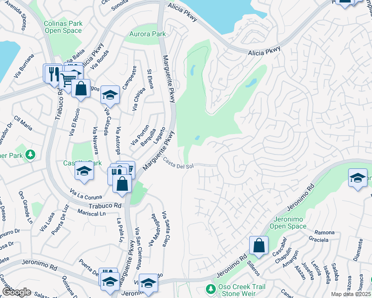 map of restaurants, bars, coffee shops, grocery stores, and more near 27601 Casta Del Sol in Mission Viejo