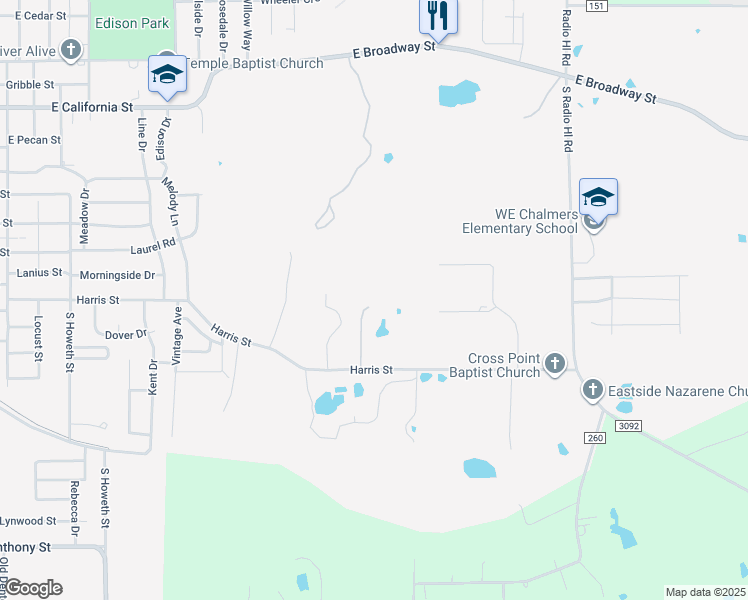 map of restaurants, bars, coffee shops, grocery stores, and more near 3069 Harris Street in Gainesville