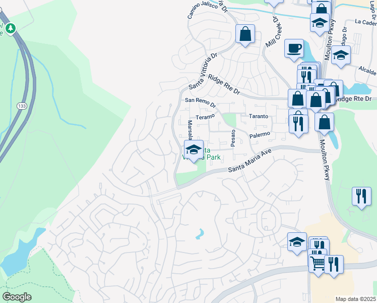 map of restaurants, bars, coffee shops, grocery stores, and more near 22182 Barbera in Laguna Hills