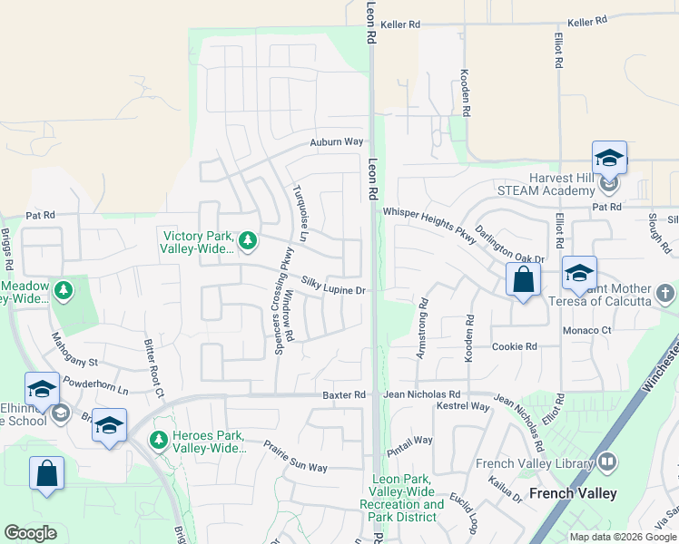 map of restaurants, bars, coffee shops, grocery stores, and more near 34704 Bright Pine Way in Menifee