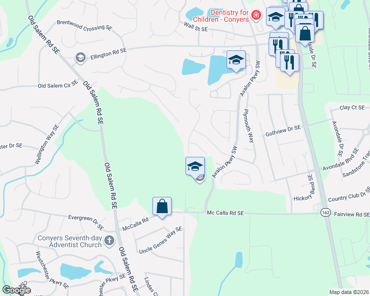 map of restaurants, bars, coffee shops, grocery stores, and more near 3611 Cape Lane Southeast in Conyers